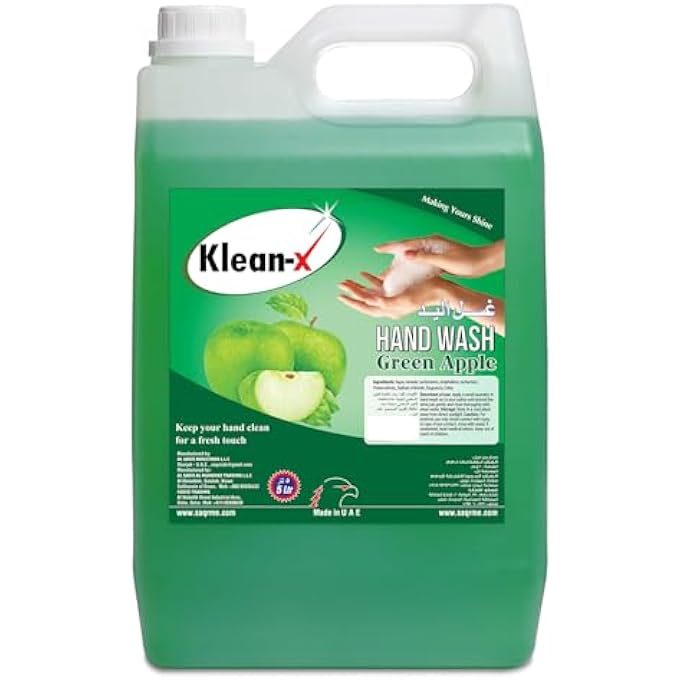 Klean-X KLEAN X HAND WASH  ANTIBACTERIAL & MOISTURIZING LIQUID SOAP, 5 LTR  GENTLE, DERMATOLOGIST-APPROVED, SOFT ON SKIN, SUITABLE FOR ALL SKIN TYPES, SOFT HANDS (GREEN APPLE) - Image 1